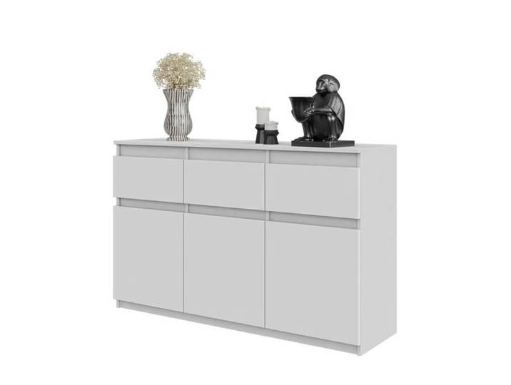 Commode NOAH - 3 tiroirs et 3 Portes - Meuble de Rangement pour Couloir/Chambre - Buffet H75cm L120cm P35cm (Blanc)