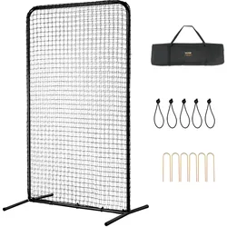 VEVOR I-Typ für Schlägerkäfig 1220 x 910 x 2130 mm Baseball- und Softball-Sicherheitsschirm Körperschutz Tragbarer Schlagschirm mit Tragetasche & Bodenpfählen, Outdoor Baseball-Pitching-Netz Schwarz