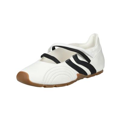 Riemchenballerina STEVE MADDEN "STEVE MADDEN Ballerinas Leder", Damen, Gr. 39, schwarz-weiß (weiß, schwarz), Leder, Schuhe Riemchenballerina