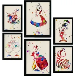 POSTER Set Mit 6 Alice Im Wunderland Illustrationen Im Aquarell Stil A3 & A4 Rahmenlos