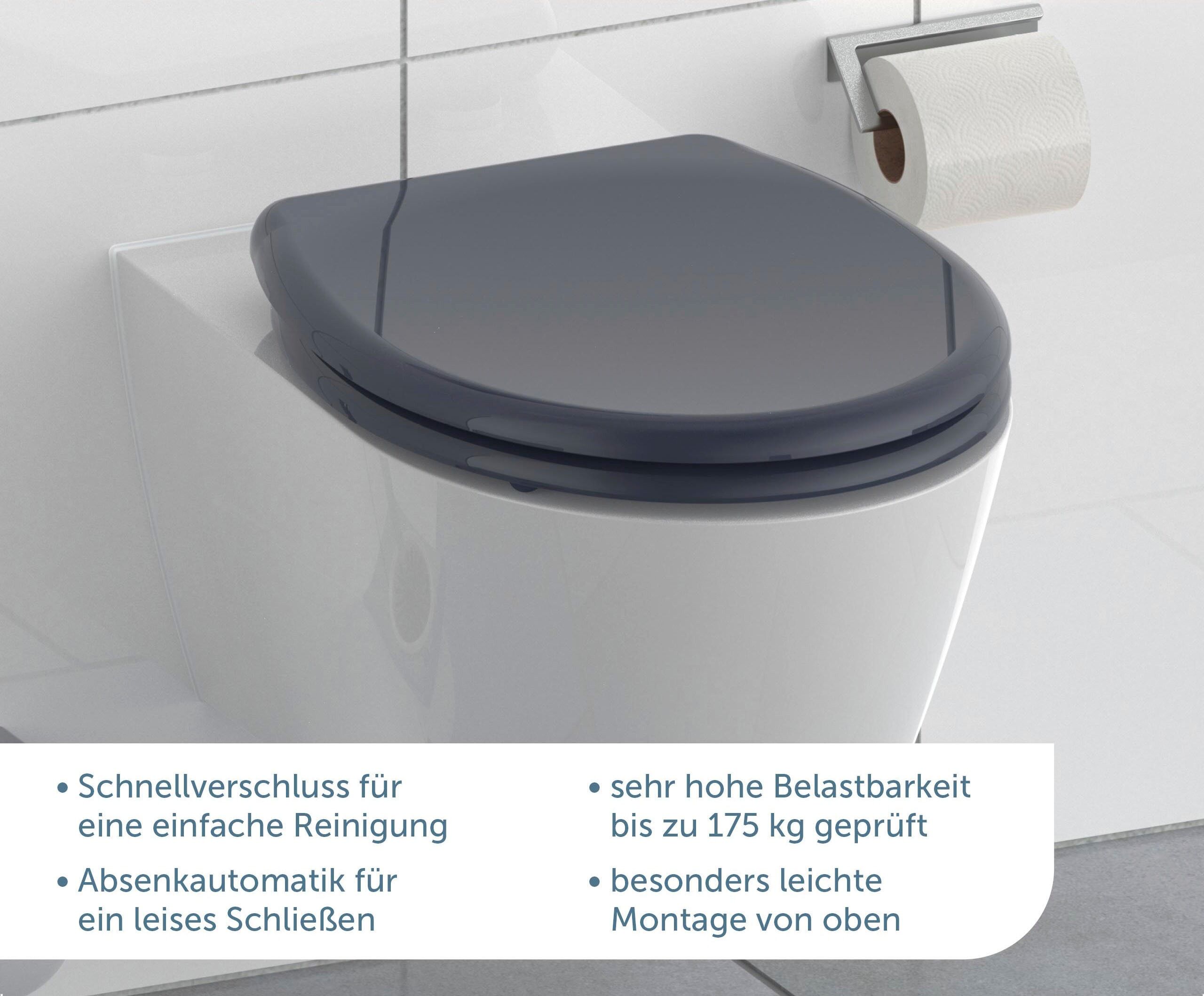 WC-Sitz SCHÜTTE, grau (anthrazit), B:375cm L:450cm, Duroplast, WC-Sitze, WC-Sitz, mit Absenkautomatik und Schnellverschlusstechnik anthrazit Einheitsgröße