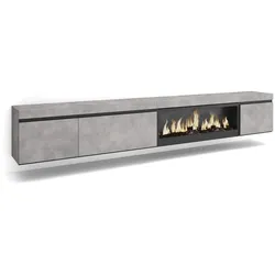 SKRAUT HOME Wohnzimmer TV-Schrank, Großes Platzangebot, 288x35x45cm, Großformat-TV, XXL-Elektrokamin, hängend, Farbe Zementgrau _ 496_102