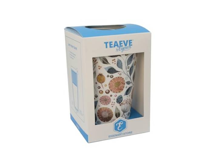 Eigenart Teaeve Linnea dubbelwandige beker van porselein met deksel en roestvrijstalen zeef, BPA-vrij, 350 ml, 80063
