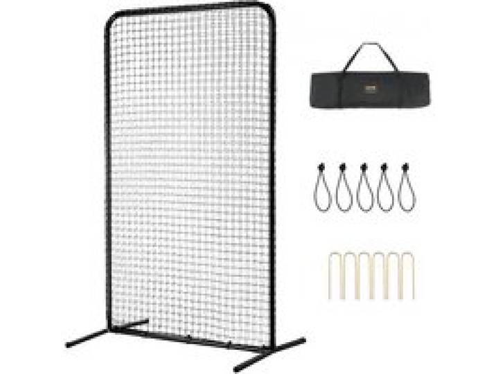 VEVOR I-Typ für Schlägerkäfig 1220 x 910 x 2130 mm Baseball- und Softball-Sicherheitsschirm Körperschutz Tragbarer Schlagschirm mit Tragetasche & Bodenpfählen, Outdoor Baseball-Pitching-Netz Schwarz