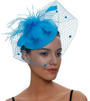 Fashion Sheath Vintage Bridal Felt Fascinator Hat With Fishnet Veil And Hair Clip For Weddings And Cocktail Parties sky Blue