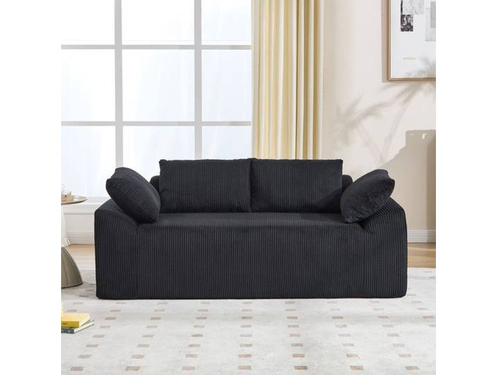 Canapé double noir en tissu - Assise profonde - Mousse à mémoire de forme haute densité - Sans os