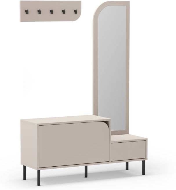 duehome Mueble recibidor con perchero y espejo 112 cm Vela -  Beige - Negro