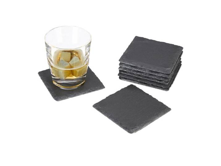 Relaxdays Getränkeuntersetzer Schiefer 8er Set