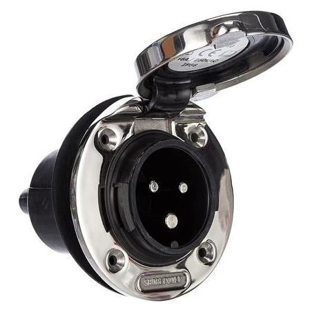 Victron Energy Landanschluss-Steckdose Victron Edelstahl mit Abdeckung 16A/250Vac (2p/3w) (SHP301602000)