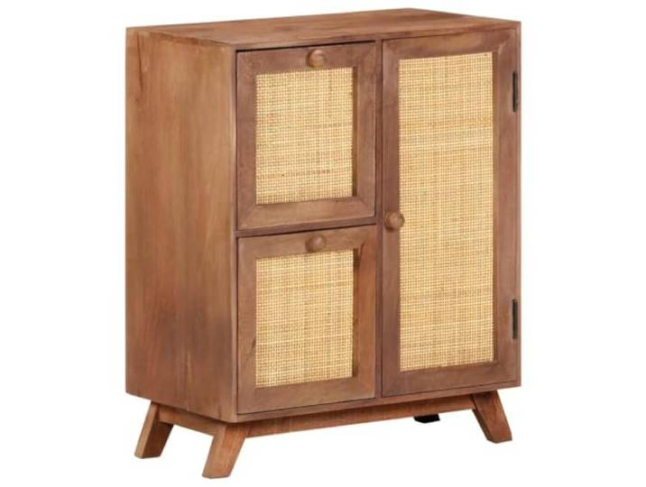 KGFHERENB Sideboard 60x35x75 cm Massivholz Mango Anrichte mit Schubladen Kompakter Kommodenschrank aus Mangoholz und Naturgeflecht mit 2 Schubladen und 1 Tür für Wohnzimmer oder Flur.
