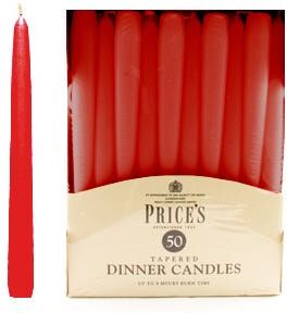 Price's Candles Pack of 50 Red Dinner Candles