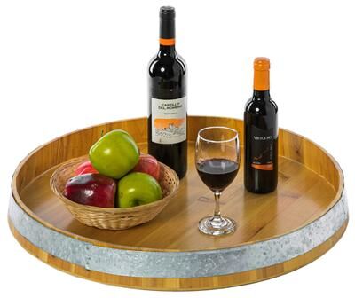 Vintiquewise Large Barrel Head Decorative Storage Serving Tray