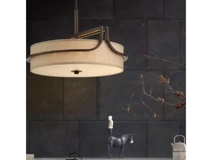 Lampe suspendue LED en tissu cylindrique moderne pour restaurant, style rétro vintage, décoration intérieure, lampe suspendue pour bureau, couloir, hall d'hôtel