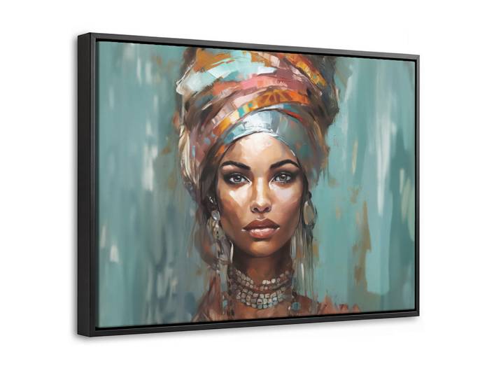 MuchoWow Leinwand Bilder mit Rahmen - Frau - Kunst - Schmuck - Porträt - 40x30, Blaugrau, Rechteckig, 40x30 cm, gerahmt, Bilder & Rahmen, Bilder, Leinwandbilder