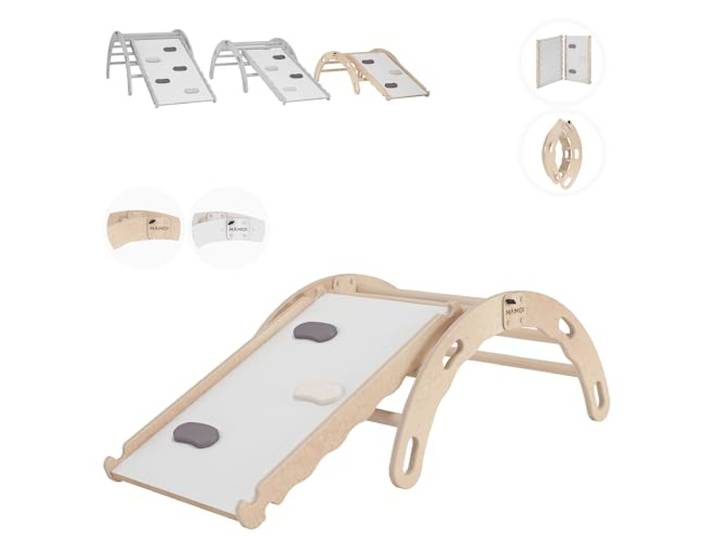 MAMOI® Kletterbogen mit Rutsche, Kletterdreieck, Klettern, Klettergerüst aus Holz, Holzbogen, Rutschbrett für Spielplatz, Klettergerüst Indoor