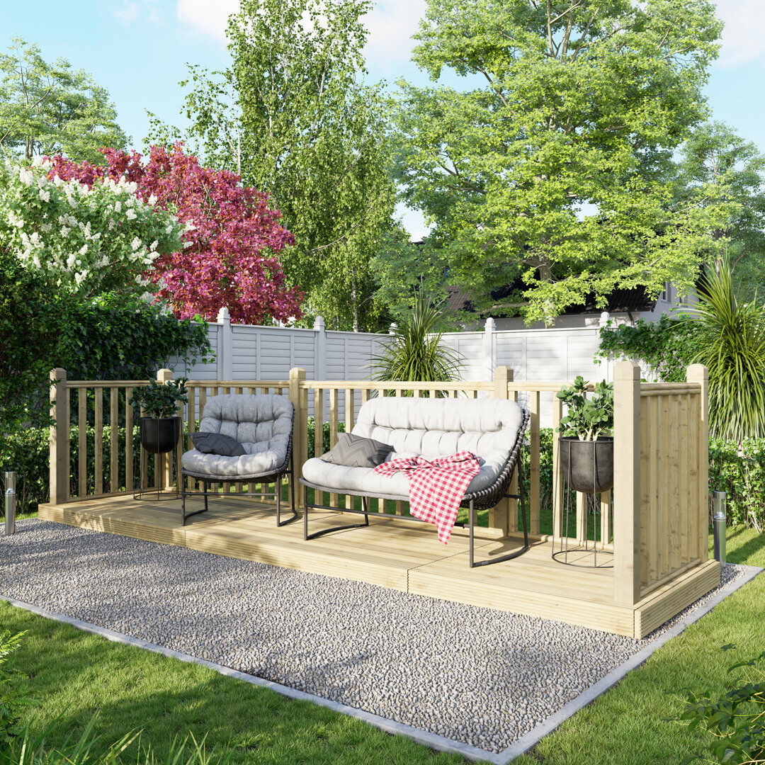 Powersheds Timber Pressure Treated Decking Kit - Handrails on Three Sides Natural 119cm L x 477cm W