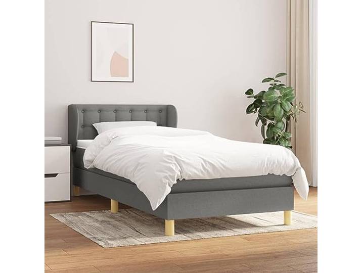 RJPLMFV Komplettes Bett, 90 x 200 cm, Dunkelgrau, Matratze mit Taschenfedern