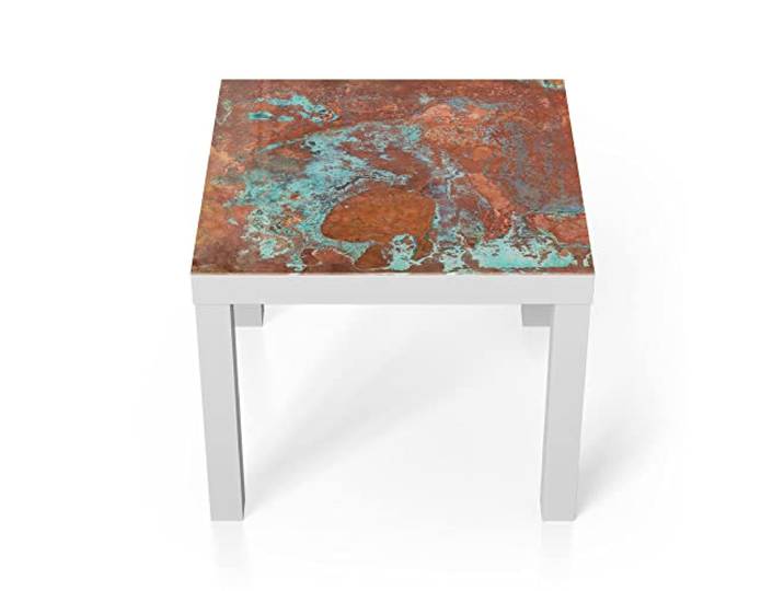 DEQORI Glastisch weiß klein 55x55 cm Motiv Rostige Kupferplatte ausgefallener Beistelltisch aus Glas Hochglanz Couchtisch fürs Wohnzimmer moderner Couch Tisch mit Design