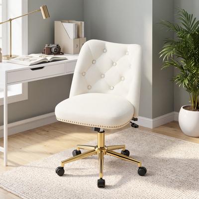 RENEWLINE Upholstered Swivel Office Chair With Gold Metal Base