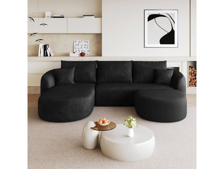 BBWL Sofa mit Chenille-Stoff, Schwammfüllung, 5 Sitzen und rahmenlosem Komfort, U-förmiges Ecksofa 266cm Modular Sofa