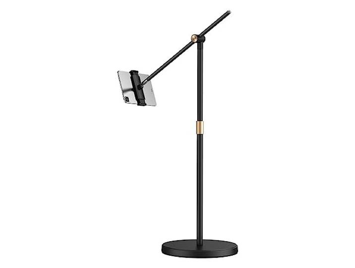 Buhelyc Ipad StäNder, Tablet-BodenstäNder Tragbar mit Stabiler Basis, StäNderhalter 360 Grad Drehbarer, Metall, für Drama Am Bett, Yoga-Fitness, Manuelles Overhead-Shooting, Schwarz