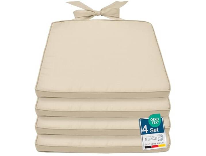 Beautissu 4er Set Stuhlkissen Outdoor Sitzkissen für Rattanstühle Garten