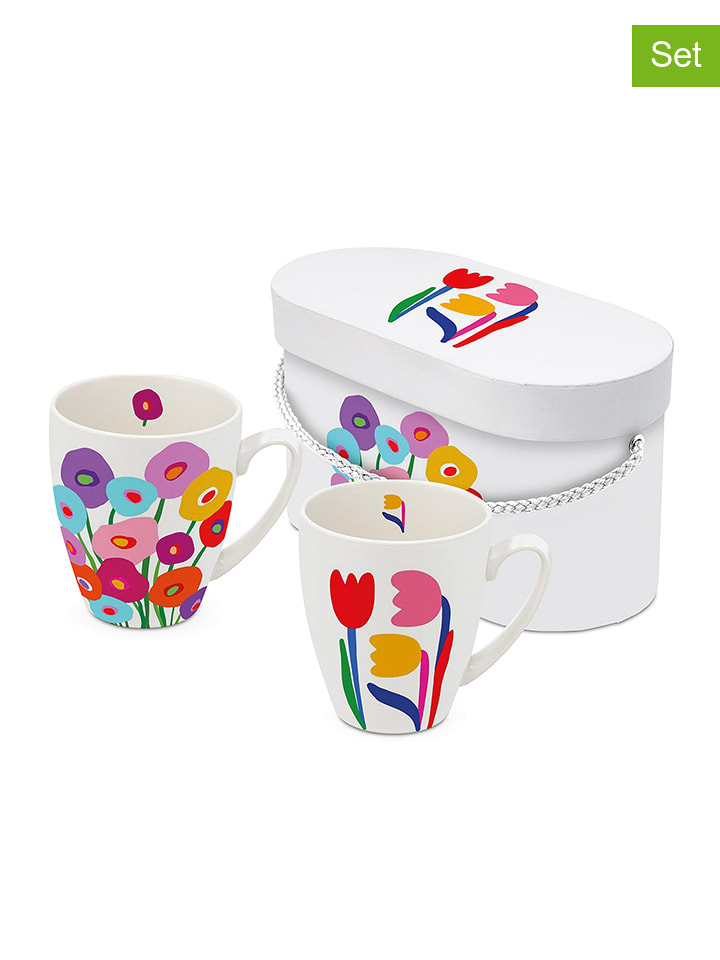 ppd 2er-Set: Jumbotassen "Super Bloom" in Weiß/ Bunt - 350 ml - onesize