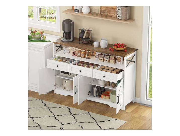 IDEASY Sideboard Landhaus Buffet 140cm weiß/braun mit 3 Schubladen
