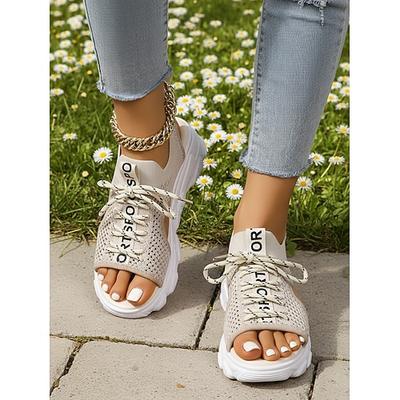 Beigefarbene, sportliche Damensandalen – atmungsaktive Zehensandalen mit Schnürverschluss, ideal für Spaziergänge im Park, Strandtage und Outdoor-Abenteuer.