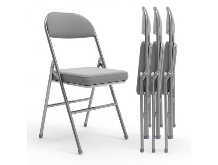 Lot de 4 Chaises Pliante - MIPAN - Chaises Pu - Salle à Manger Pliantes Pour Cuisine Terrasse Jardin - Max:120 Kg - Gris