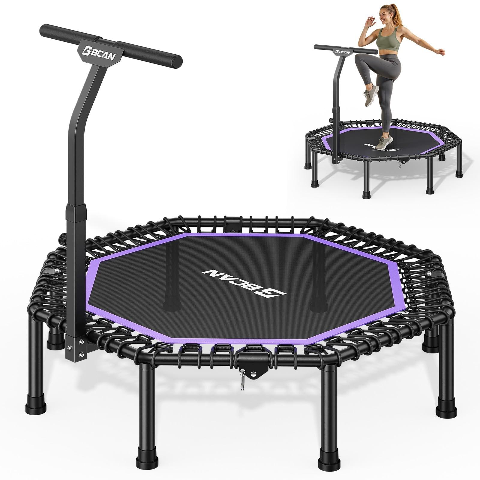Fitnesstrampolin Indoor Trampolin Fitness-Trampolin - Achteckig - 130 cm - Belastbar bis 205 kg - Verstellbarer Haltegriff