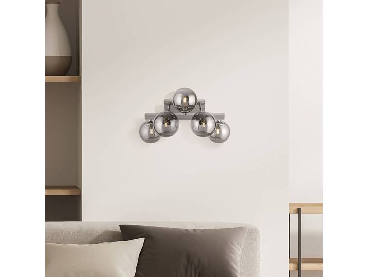 Applique murale Dallas - Type F 23 x 24 x 38cm Argenté/Chrome Verre fumé / Métal mixte G9