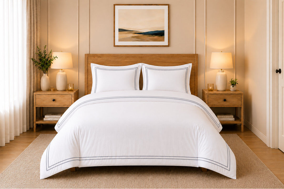 Pamposh Bedding White & Grey Super King Bed (260 x 220 cm)