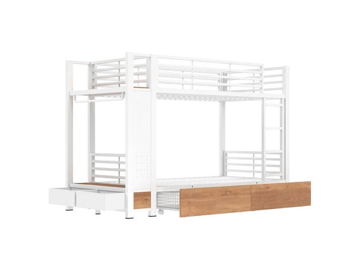 Lit superposé enfant 90x200 cm en acier blanc avec tiroirs et led