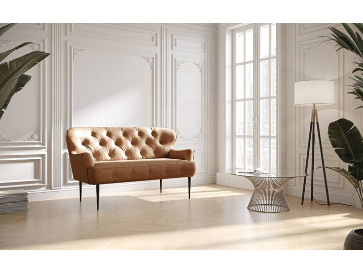 2-Sitzer OTTO HOME Amber , braun (cognac), B:153cm H:97cm T:87cm, 100% Polyester, Sofas, mit Knopfheftung,in verschieden Stoffarten