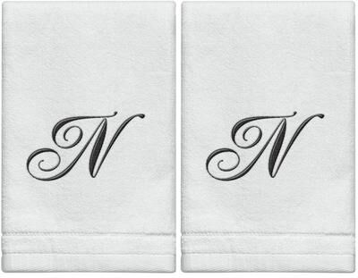 Creative Labs Scents White Monogrammed Initial Fingertip Towels with Black Embroidery