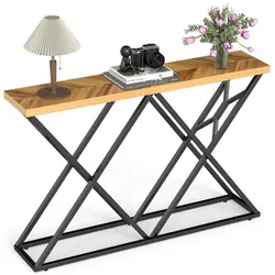 Helloshop26 - Konsolentisch 140 x 29,5 x 90 cm viel Stauraum Industriedesign braunes MDF