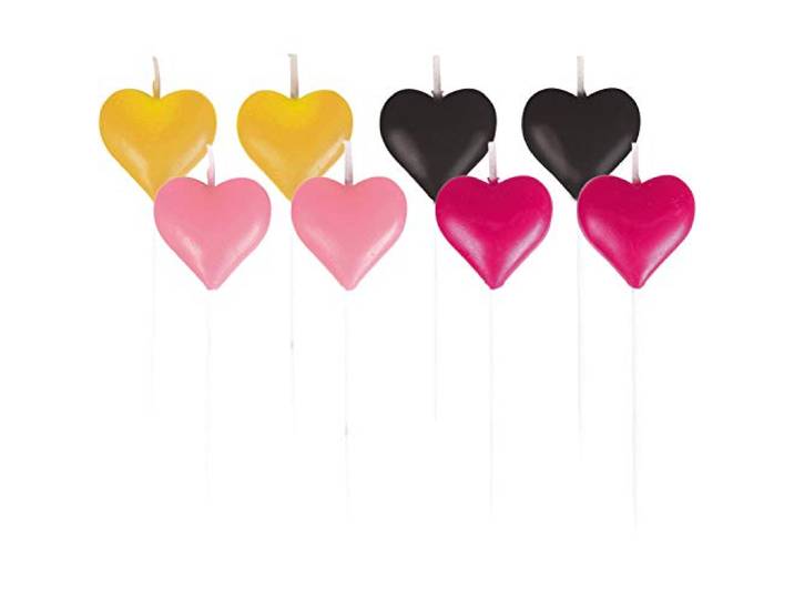 Amscan 9903128 8 mini-kaarsen harten, roze, goud, roze en zwart