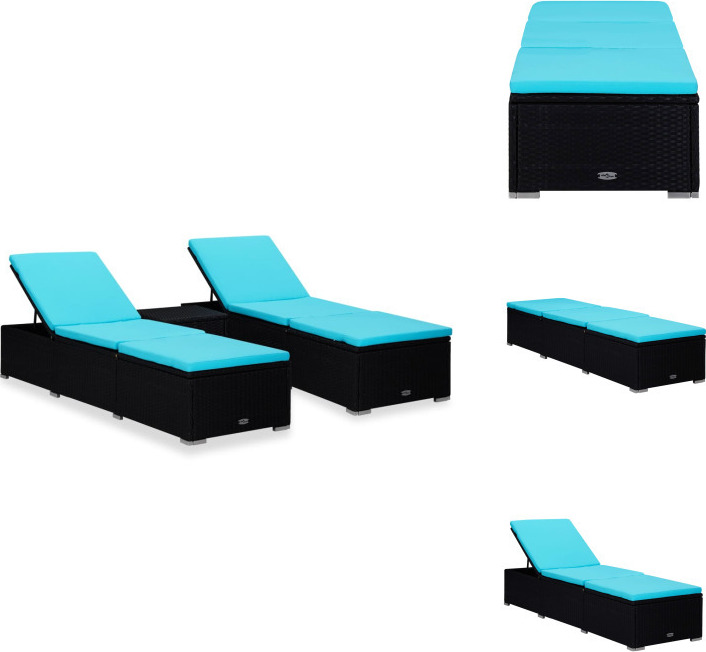 vidaXL 3-tlg. Garten-Sonnenliegen mit Teetisch Poly Rattan Schwarz - Sonnenliegen
