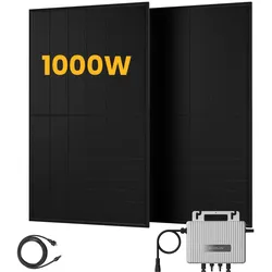 EcoFlow Balkonkraftwerk Set, 890/1000Wp Bifaziale Solarmodule, 800W Wechselrichter, Powerness - 2 x 500Wp Bifaziale Full Black(Als Solaranlage anzumelden) / ohne Speicher / Standardversand (Versandkosten werden bei der Kasse berechnet)