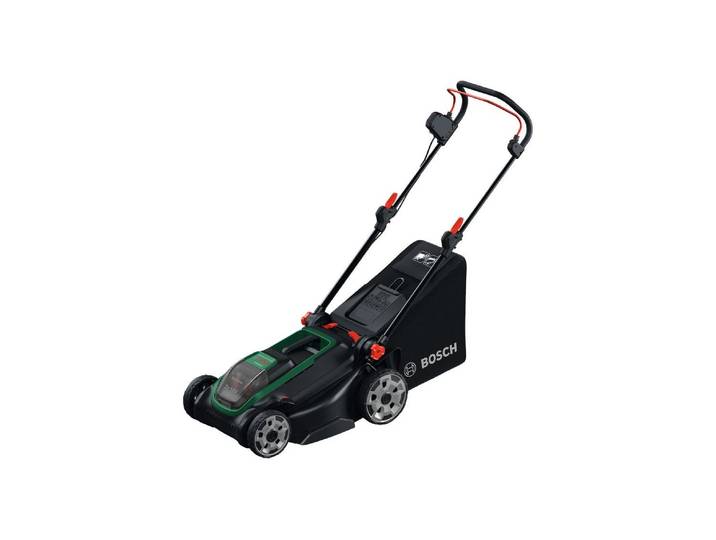 Akkurasenmäher BOSCH ROTAK18V-43 , schwarz, Rasenmäher, Akkurasenmäher, Kraftvoller 3-in-1-Mäher für mittelgrosse bis grössere Rasenflächen