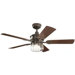 Elstead Lighting Lyndon Patio leiser Deckenventilator mit 3x E27 Fassung Ø132cm + Fernbedienung, Ventilator, Bronze