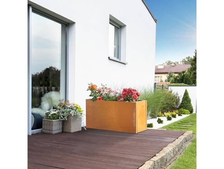 casa.pro Pflanzkübel Vaargel Blumentopf 40 x 80 x 30 cm Pflanzkasten wetterfest Pflanzentopf rechteckig Blumenkübel Outdoor Indoor Blumenkasten Cortenstahl Edelrost