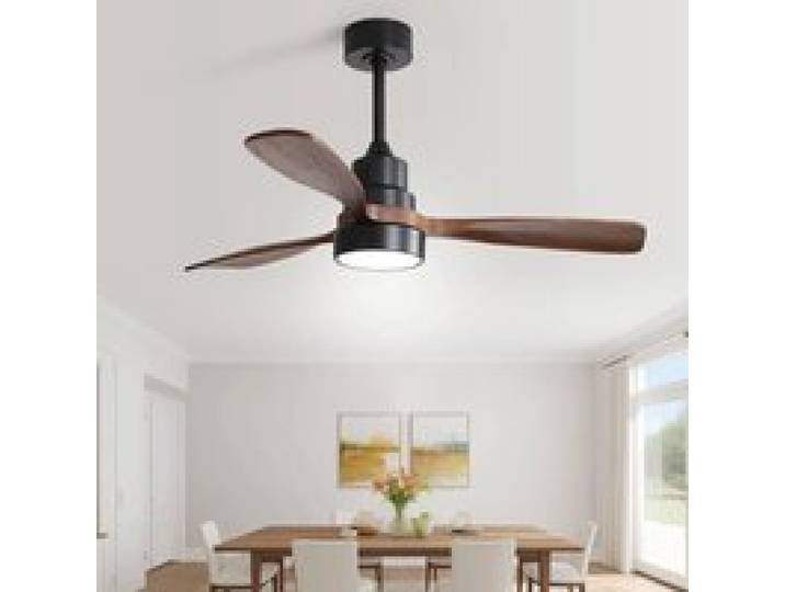 Ventilateur plafond 122cm 3 pales bois massif - Moteur CC silencieux réversible - Télécommande - Économe énergie - Salon