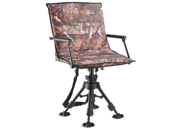 VEVOR Chaise de Chasse Silencieuse Pivotante à 360°\, Siège de Chasse Pliable et Portable\, Cadre en Acier\, avec Accoudoirs\, Housse\, Pieds Anti-enfoncement\, Hauteur Réglable\, pour Pêche Camping