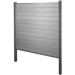 WPC-Sichtschutz Savoie, Windschutz Zaun, WPC-Pfosten zum Einbetonieren ~ Basiselement, 195cm grau