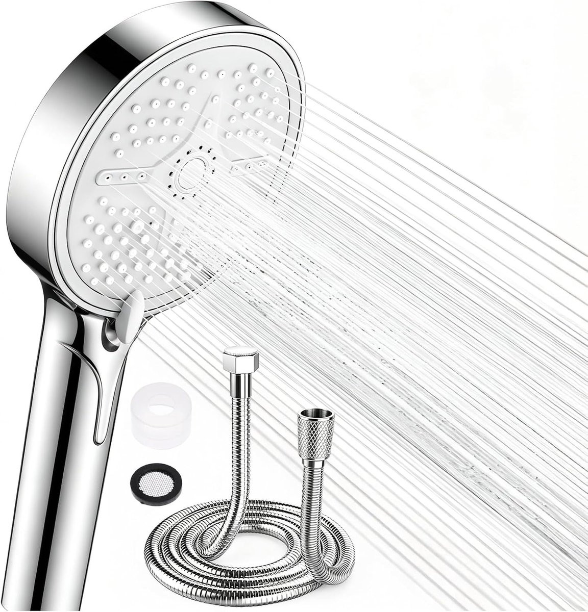 Waterbesparende hogedruk handdouche met slang en 5 straalsoorten in ABS