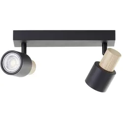 Brilliant, Deckenstrahler, Deckenstrahler Pini Spotbalken, 2x GU10, 58 cm, schwenkbar, Metall/Holz, schwarz/braun (GU10)