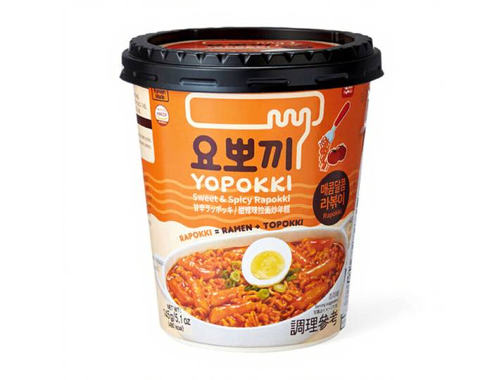 Yopokki beker met rijstcake en ramen zoet-pittig 145 g
