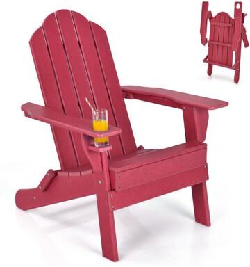 Costway Foldable Weather Resistant Patio Chair with Built-in Cup Holder-Red
